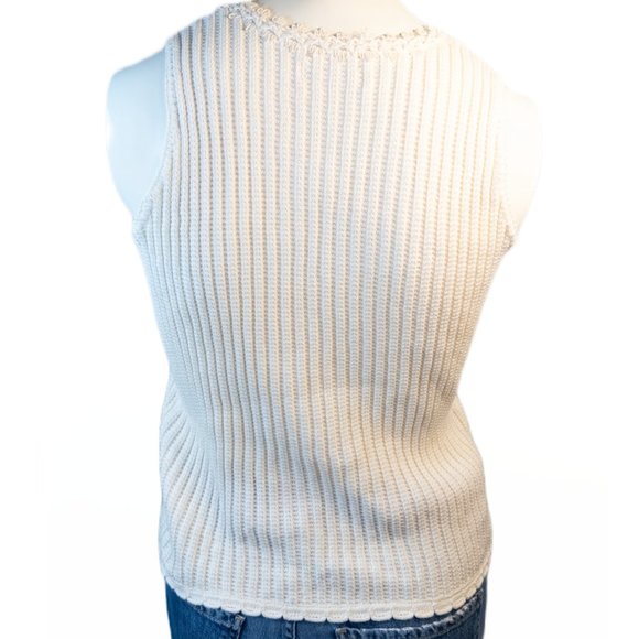 Yesemar Womens Medium Knit Top Sleeveless Cream Organic Cotton Boho Crochet - Picture 3 of 9